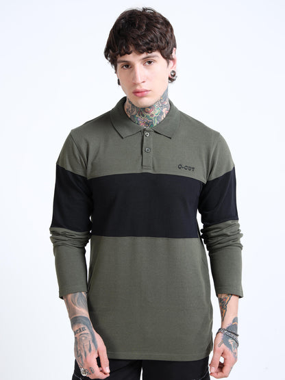 Men Colorblock Polo Neck T-Shirt