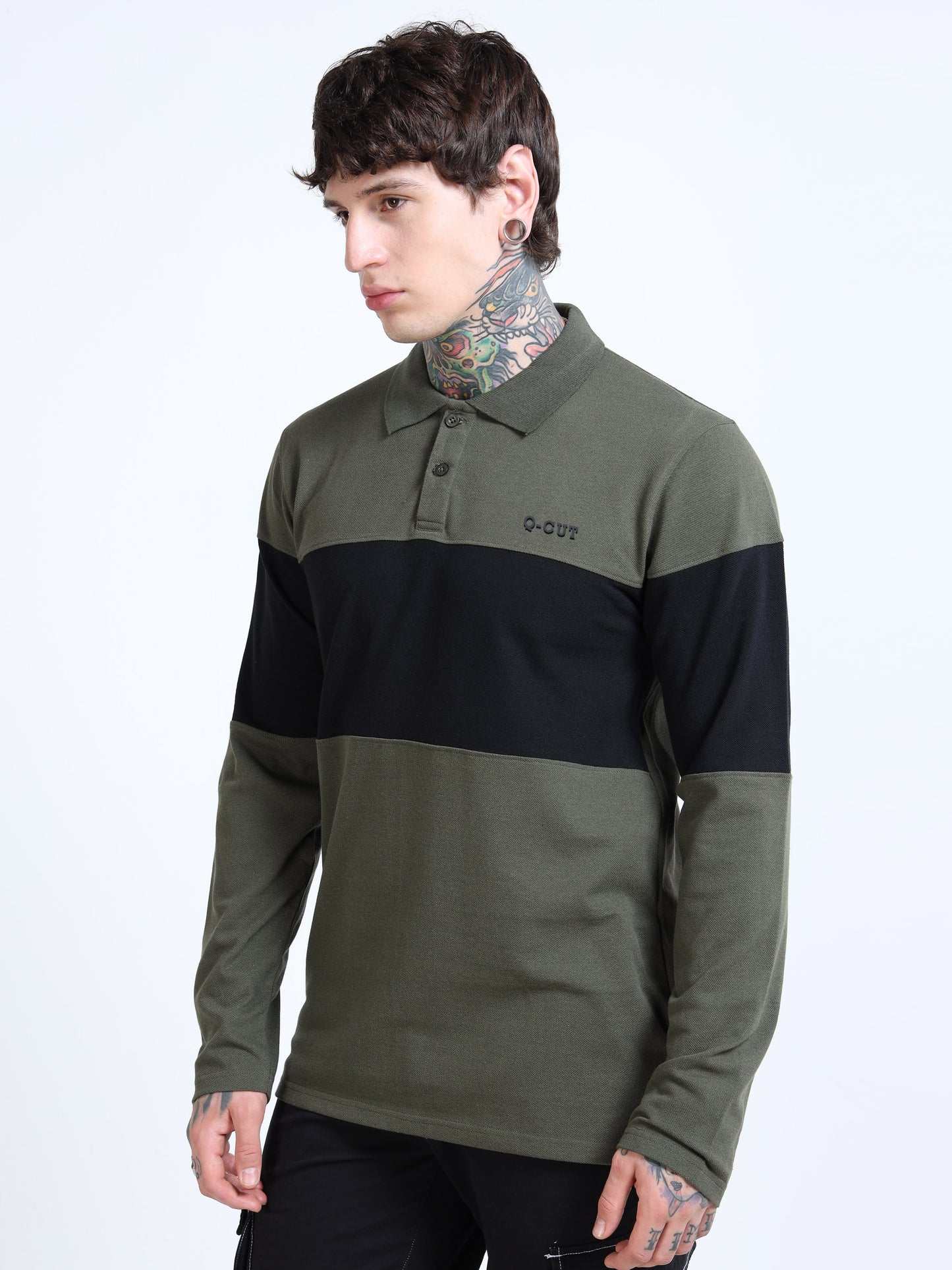 Men Colorblock Polo Neck T-Shirt