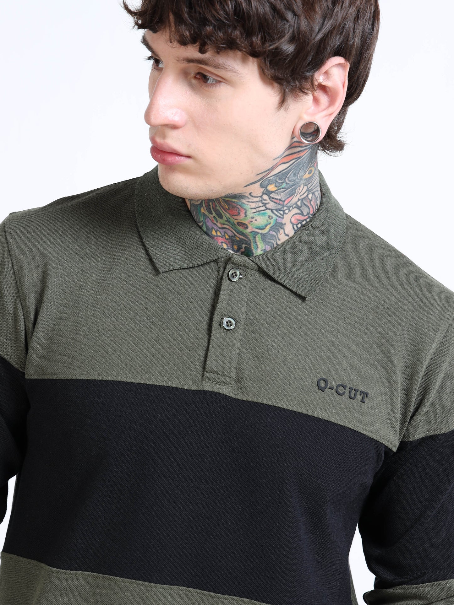 Men Colorblock Polo Neck T-Shirt