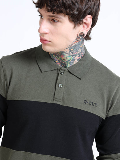 Men Colorblock Polo Neck T-Shirt