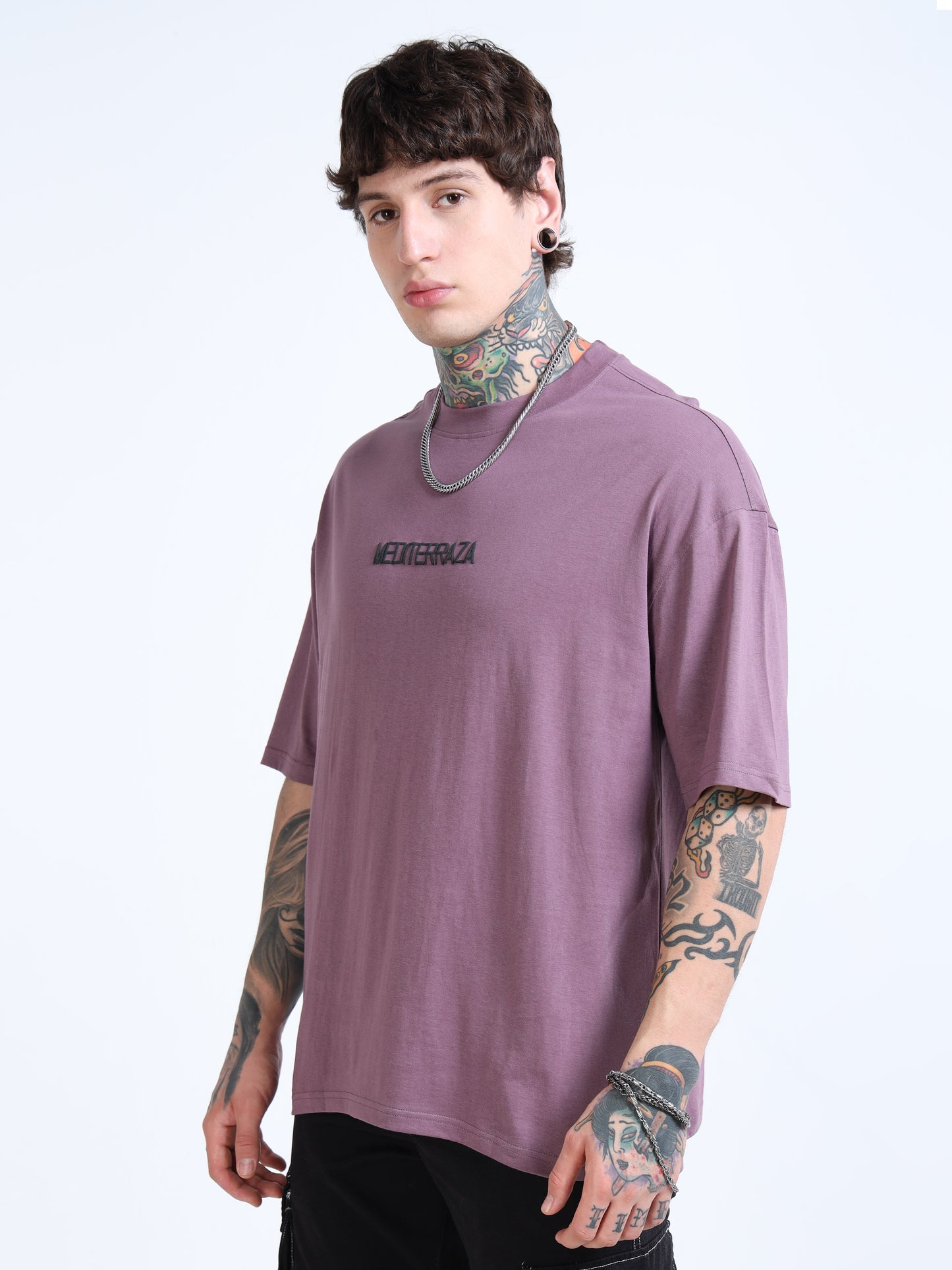 Men’s Onion Pink Oversized T-Shirt – 100% Pure Cotton Drop Shoulder Graphic Tee