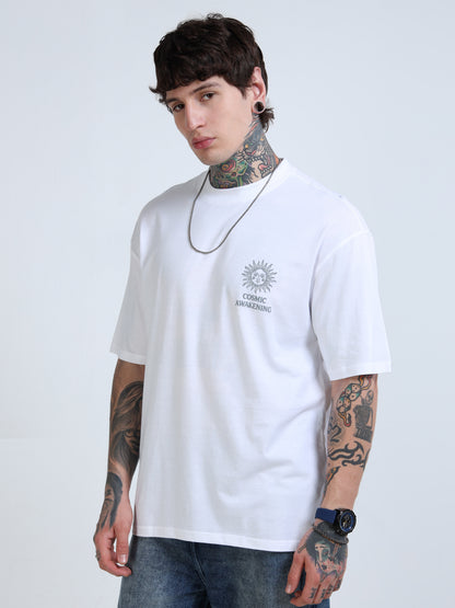 Men Oversized Printed Cotton Round Neck Drop-Shoulder Sleeves T-shirt