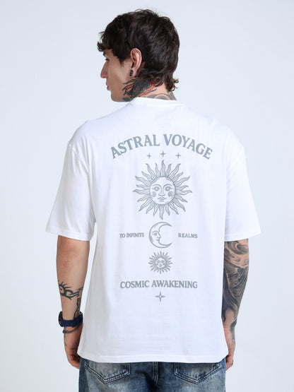 Men Oversized Printed Cotton Round Neck Drop-Shoulder Sleeves T-shirt