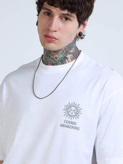 Men Oversized Printed Cotton Round Neck Drop-Shoulder Sleeves T-shirt