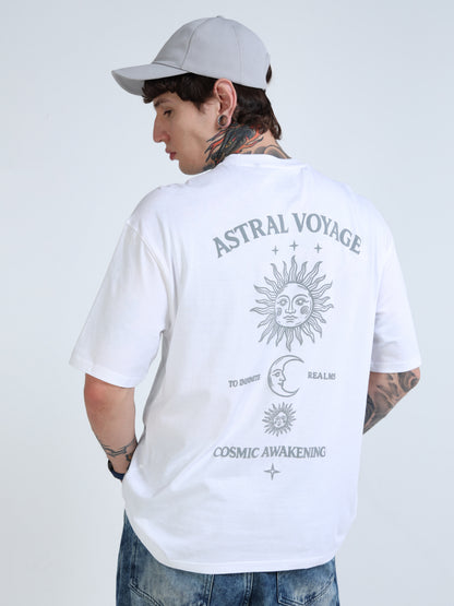 Men Oversized Printed Cotton Round Neck Drop-Shoulder Sleeves T-shirt