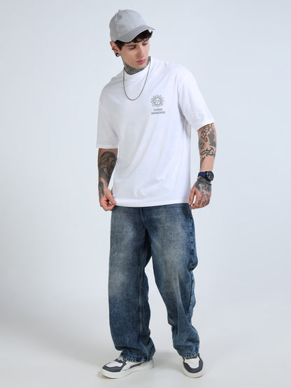 Men Oversized Printed Cotton Round Neck Drop-Shoulder Sleeves T-shirt