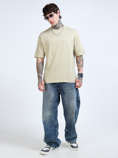 Men’s Beige Beaux Bouquets Oversized T-Shirt | Pure Cotton Drop Shoulder Floral Graphic Casual Tee