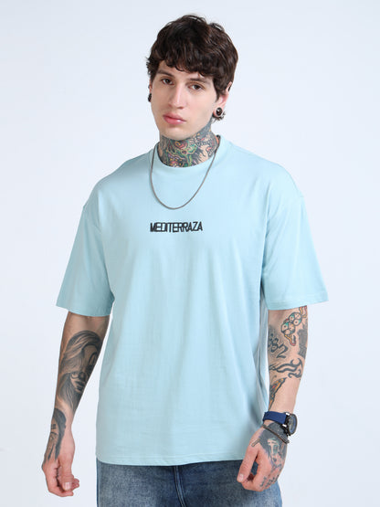 Men’s Sky Blue Oversized T-Shirt – 100% Pure Cotton Drop Shoulder Graphic Tee