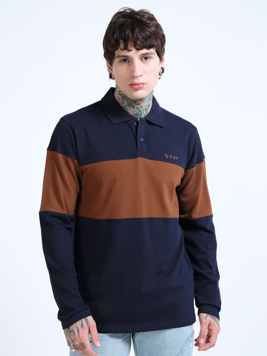 Men Colorblock Polo Neck T-Shirt