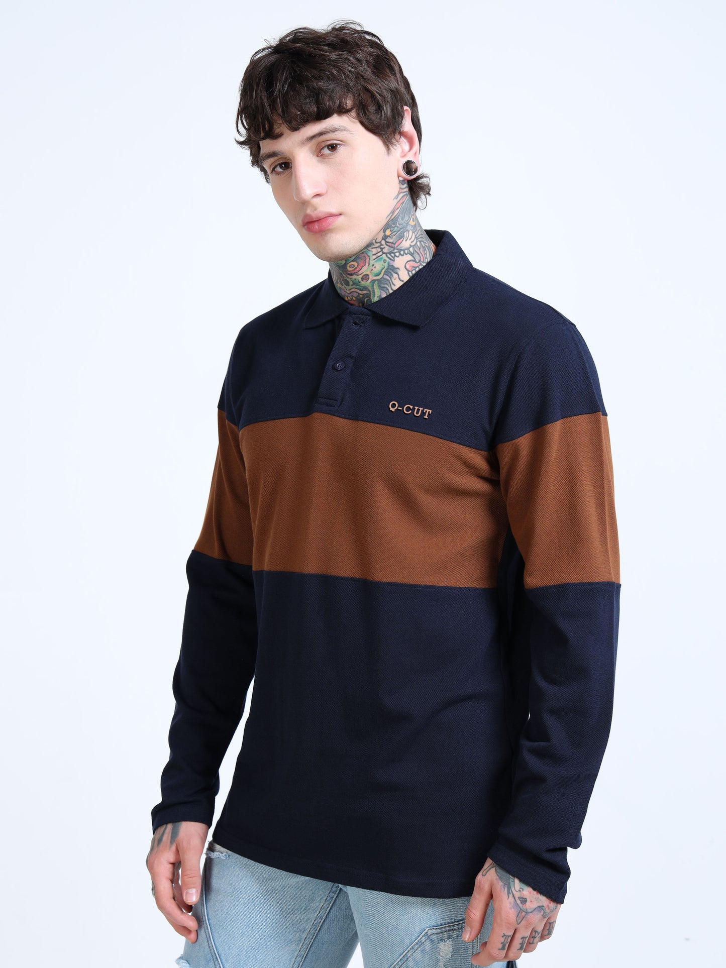 Men Colorblock Polo Neck T-Shirt