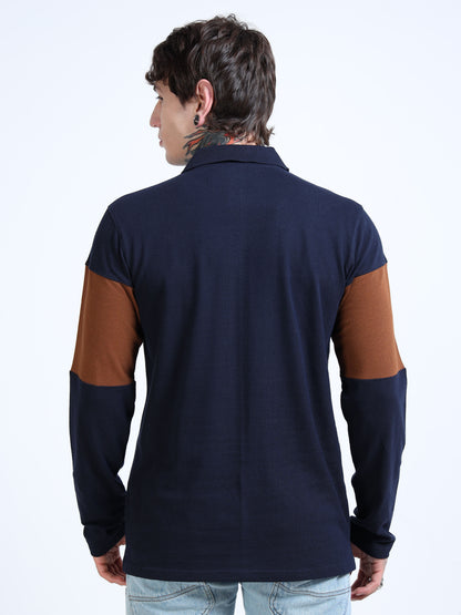 Men Colorblock Polo Neck T-Shirt