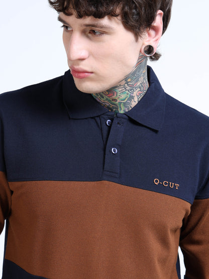 Men Colorblock Polo Neck T-Shirt