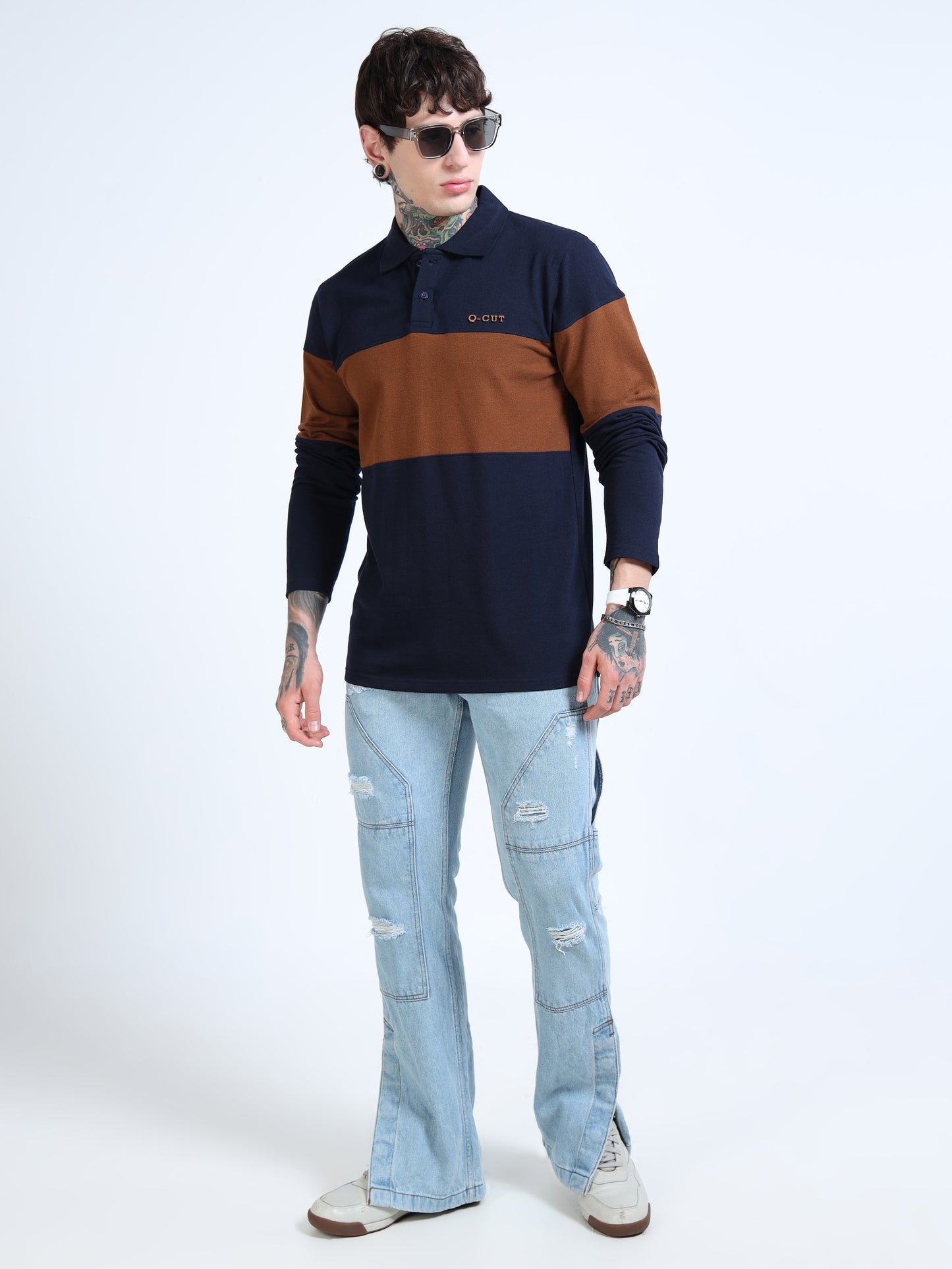 Men Colorblock Polo Neck T-Shirt