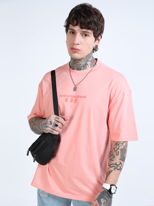 Men’s Peach Oversized T-Shirt – 100% Pure Cotton Drop Shoulder Back Print Tee