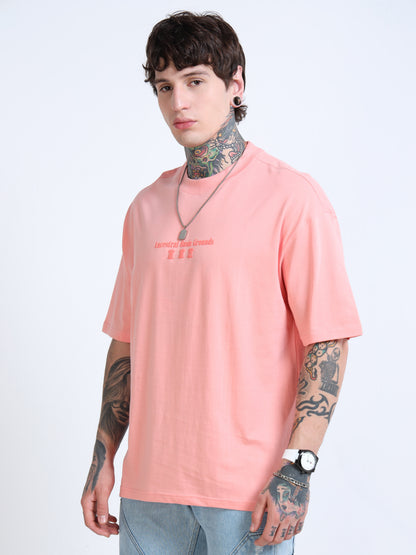 Men’s Peach Oversized T-Shirt – 100% Pure Cotton Drop Shoulder Back Print Tee