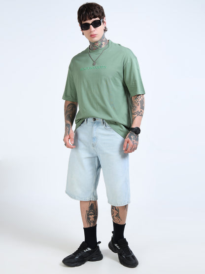 Men’s Green Beaux Bouquets Oversized T-Shirt | Pure Cotton Drop Shoulder Floral Graphic Casual Tee