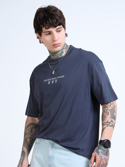 Men’s Steel Grey Oversized T-Shirt – 100% Pure Cotton Drop Shoulder Printed Te
