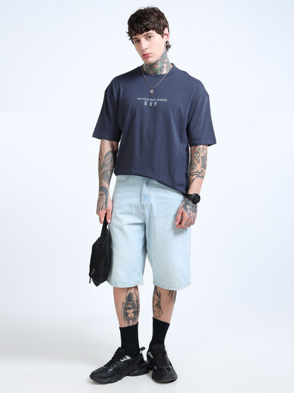 Men’s Steel Grey Oversized T-Shirt – 100% Pure Cotton Drop Shoulder Printed Te