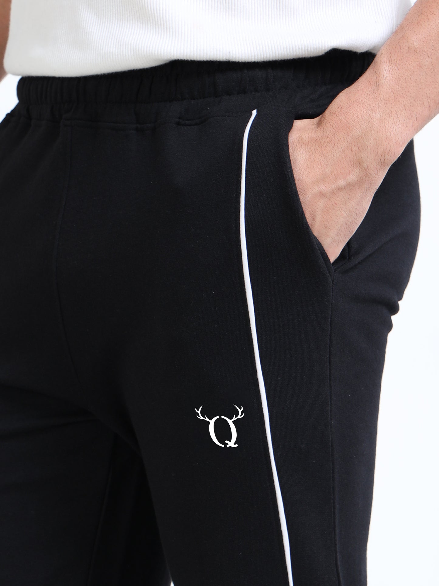 Premium Black Joggers for Men | Cotton Blend | Contrast Piping | Slip-On Closure