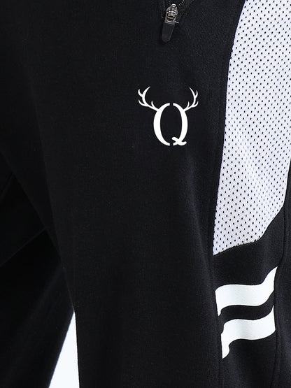 Men’s Black Printed Regular Fit Joggers | Mid-Rise | Zip Pocket | Elasticated Waist