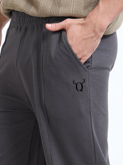 Premium Steel Grey Printed Track Pants for Men | Slip-On Closure | Cotton Blend