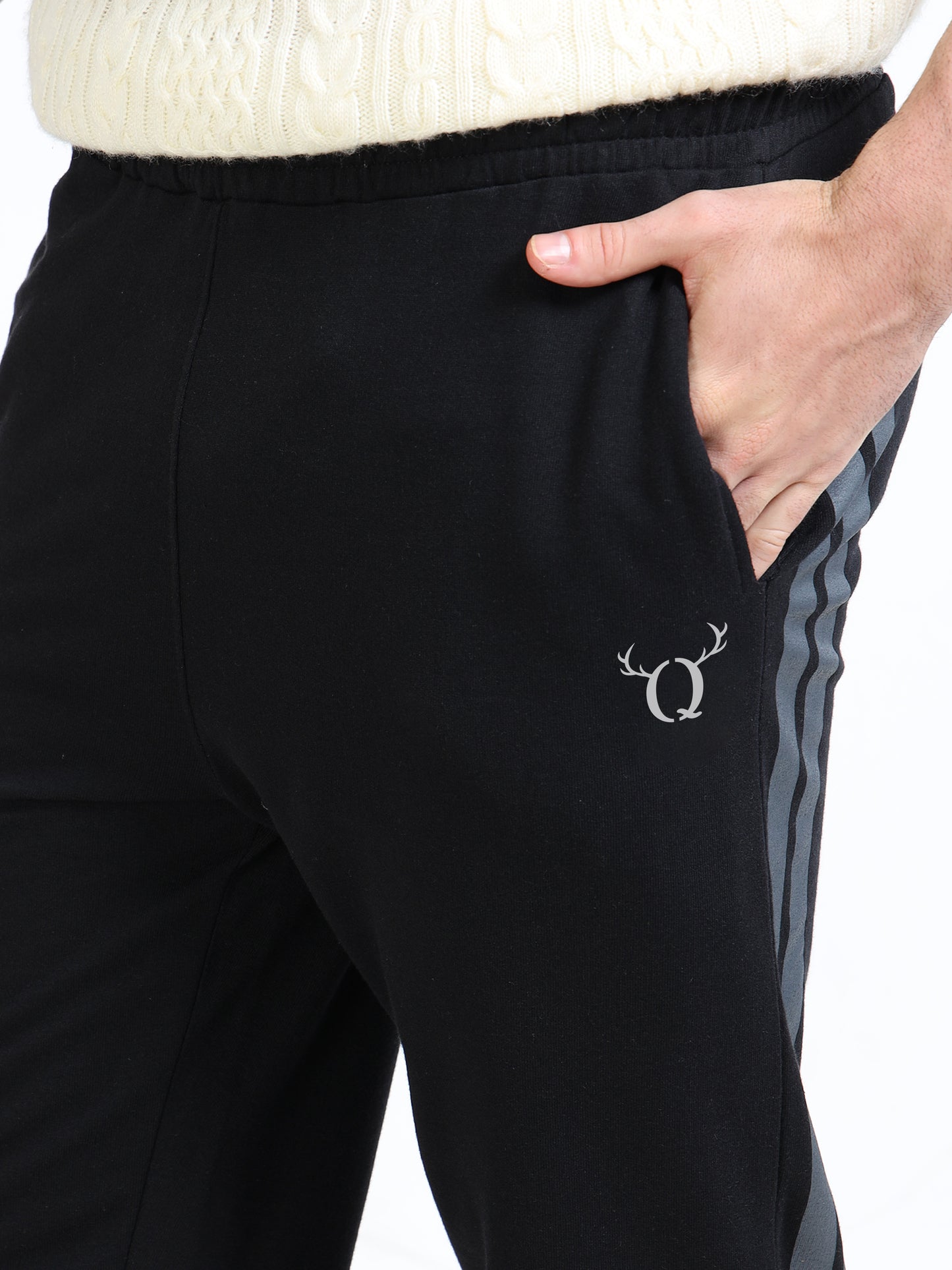 Stylish Men’s Black Joggers | Elasticated Waist & Drawstring | Sporty Side Stripes