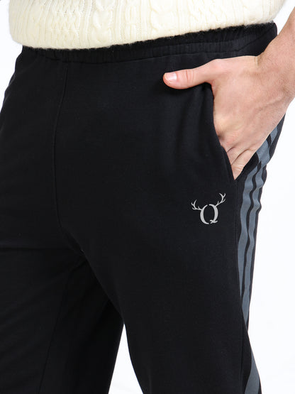 Stylish Men’s Black Joggers | Elasticated Waist & Drawstring | Sporty Side Stripes