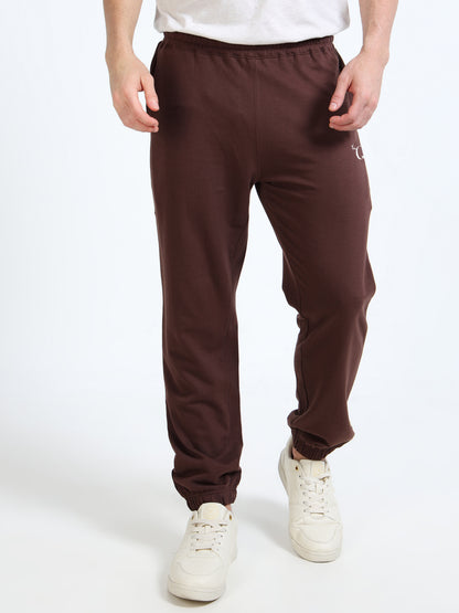 Men’s Brown Striped Regular Fit Joggers | Mid-Rise | Elasticated Waist & Drawstring