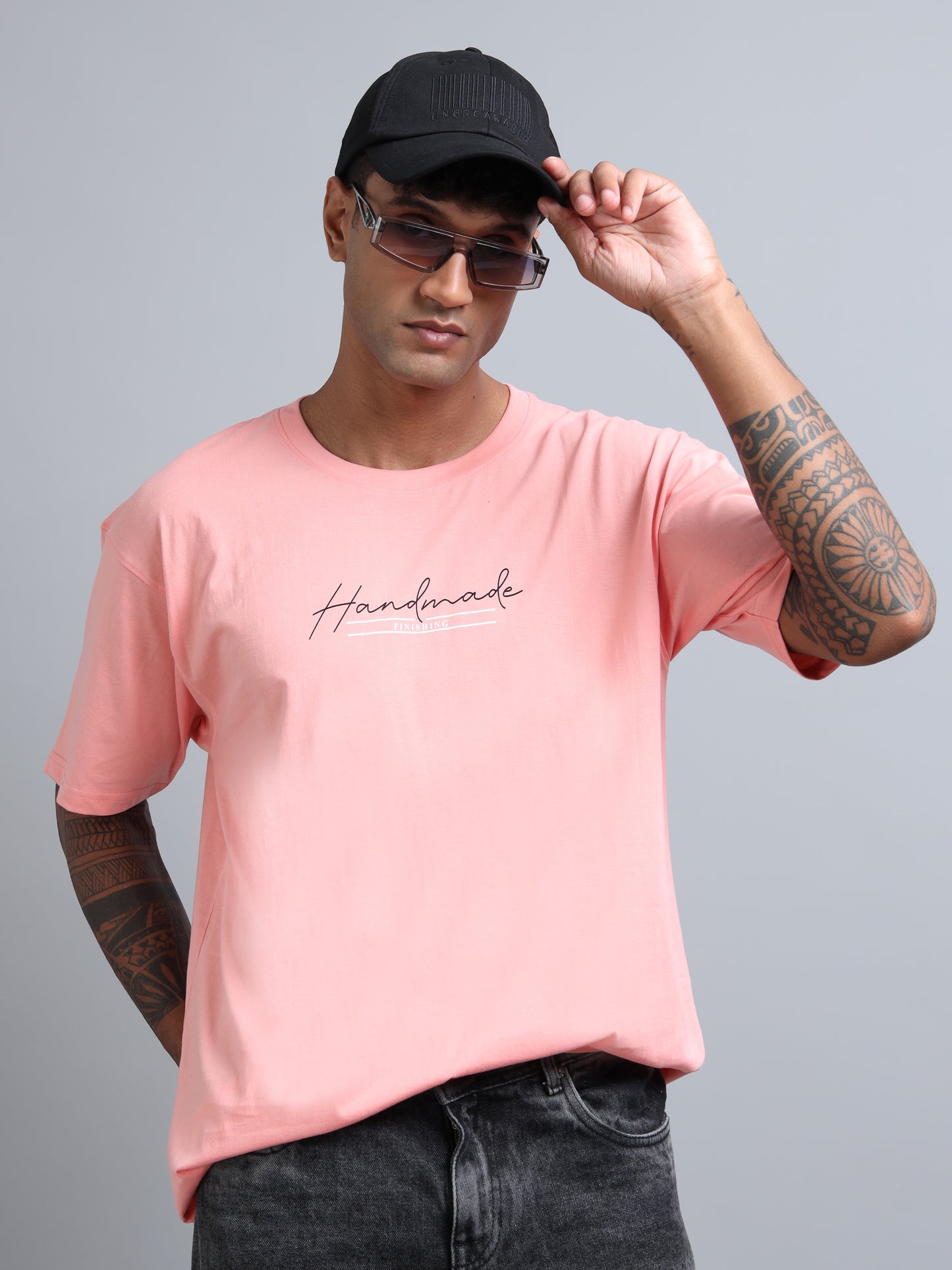 Men’s Oversized Tee – Pure Cotton Coral Minimal Typography T-Shirt