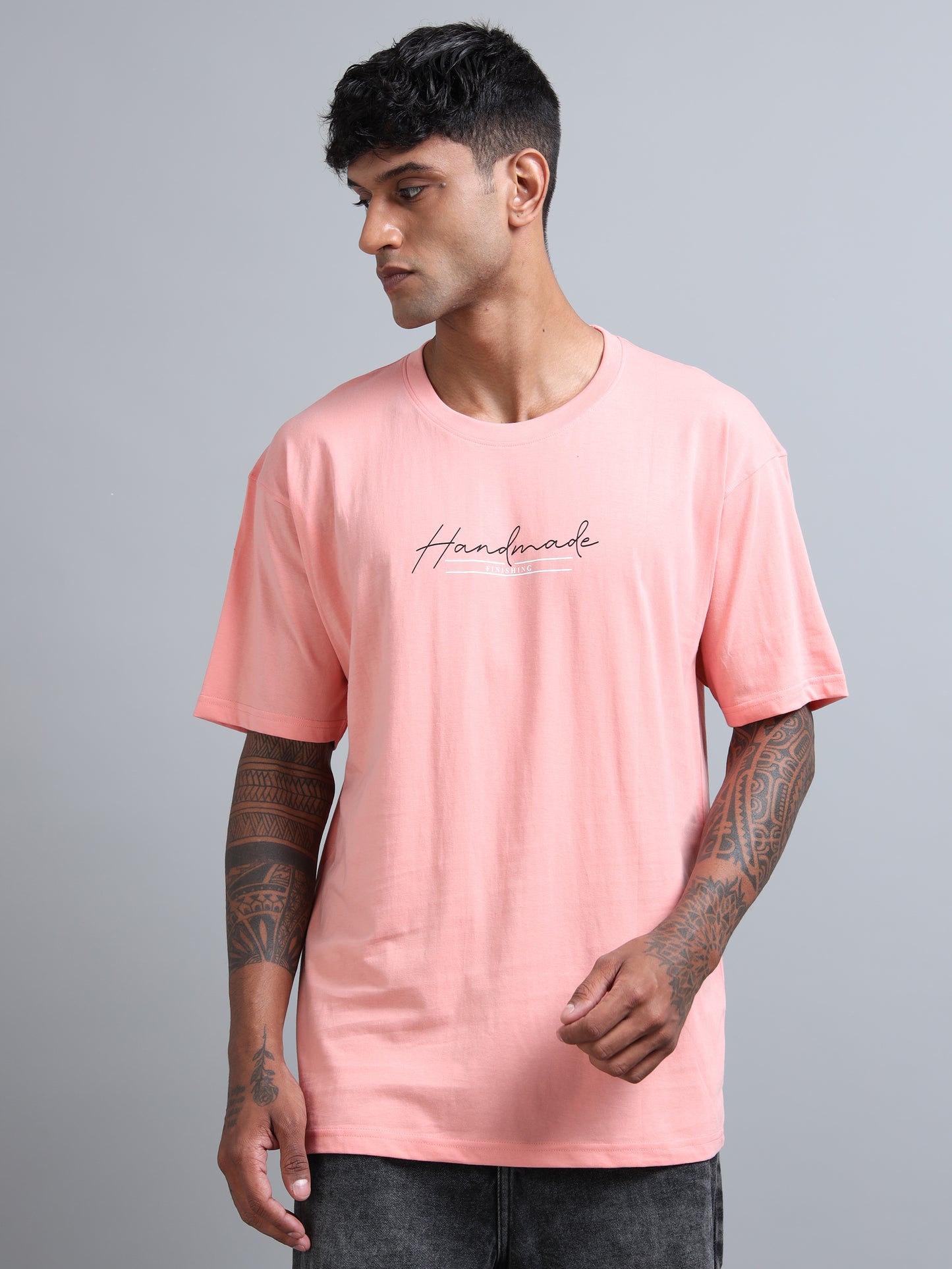 Men’s Oversized Tee – Pure Cotton Coral Minimal Typography T-Shirt