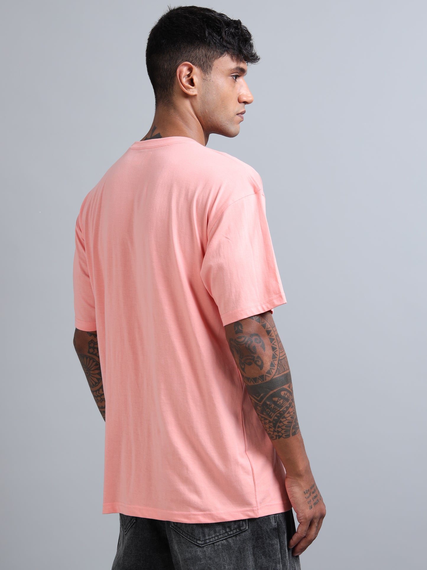 Men’s Oversized Tee – Pure Cotton Coral Minimal Typography T-Shirt