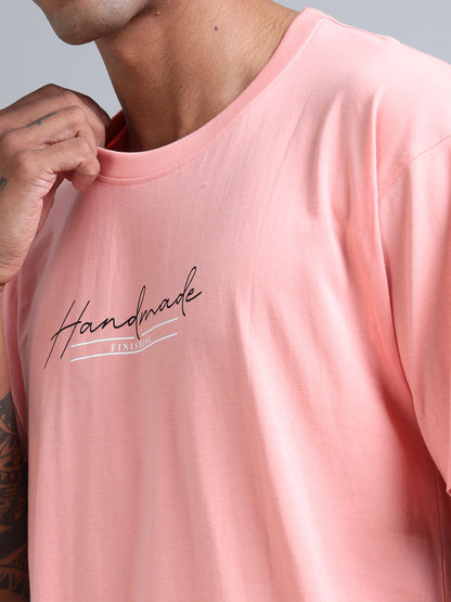 Men’s Oversized Tee – Pure Cotton Coral Minimal Typography T-Shirt