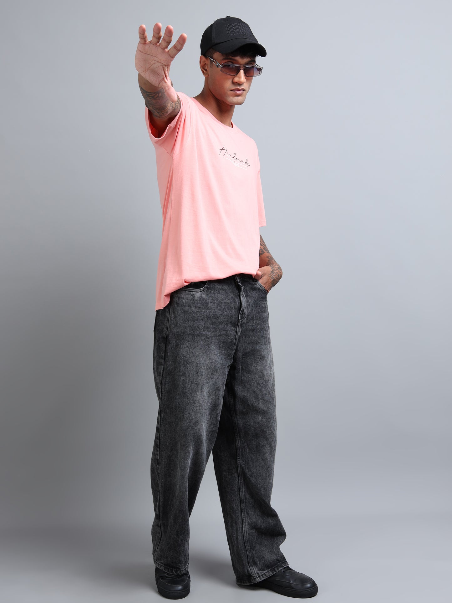 Men’s Oversized Tee – Pure Cotton Coral Minimal Typography T-Shirt