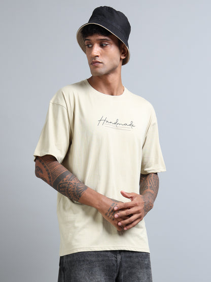 Beige Oversized T-Shirt for Men – Pure Cotton Drop Shoulder Streetwear Tee
