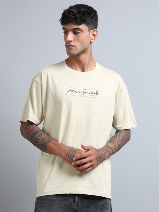 Beige Oversized T-Shirt for Men – Pure Cotton Drop Shoulder Streetwear Tee