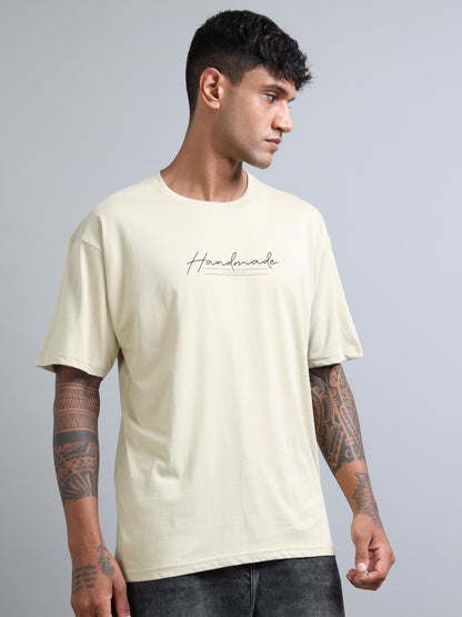 Beige Oversized T-Shirt for Men – Pure Cotton Drop Shoulder Streetwear Tee