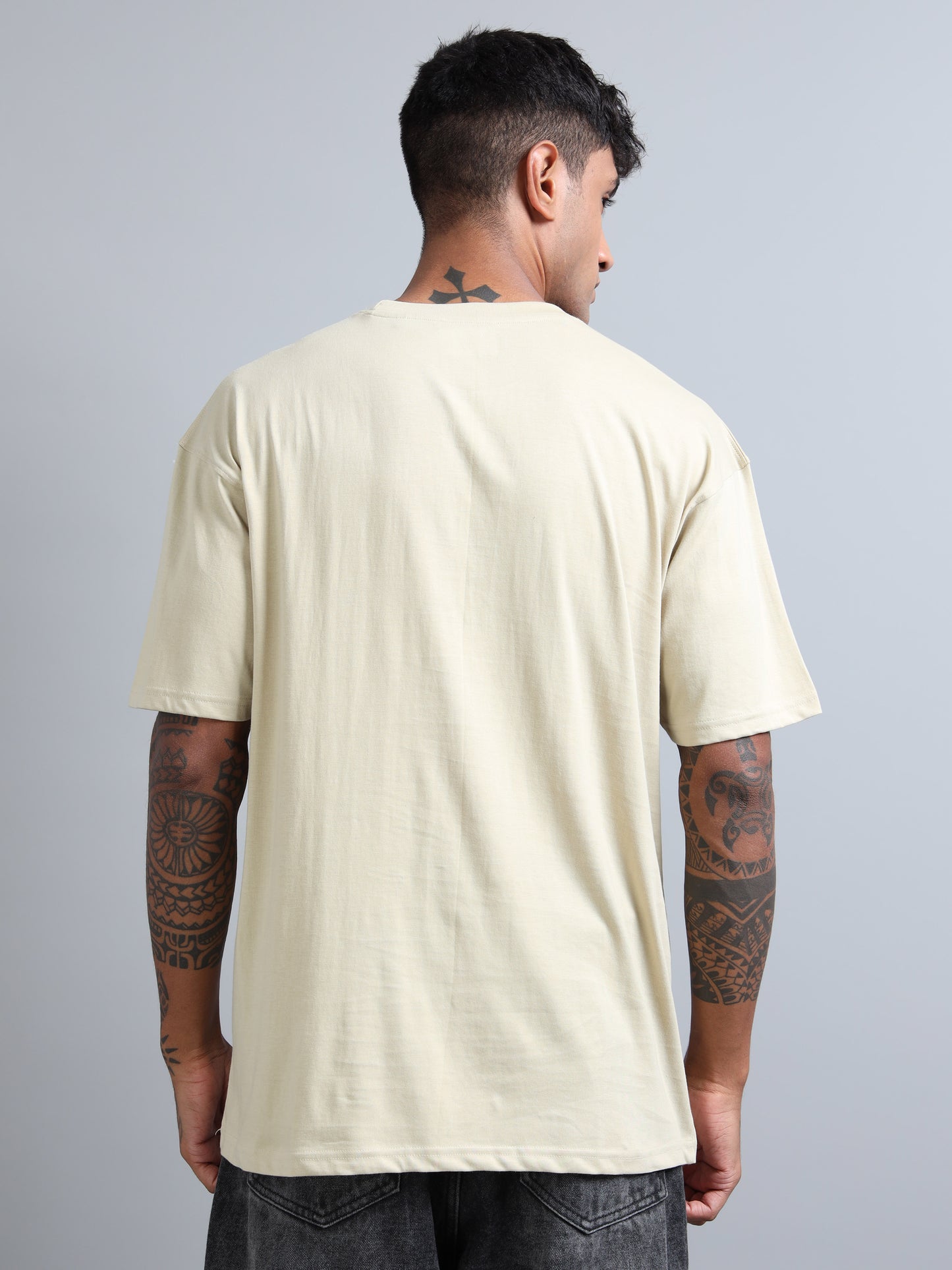 Beige Oversized T-Shirt for Men – Pure Cotton Drop Shoulder Streetwear Tee