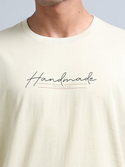 Beige Oversized T-Shirt for Men – Pure Cotton Drop Shoulder Streetwear Tee