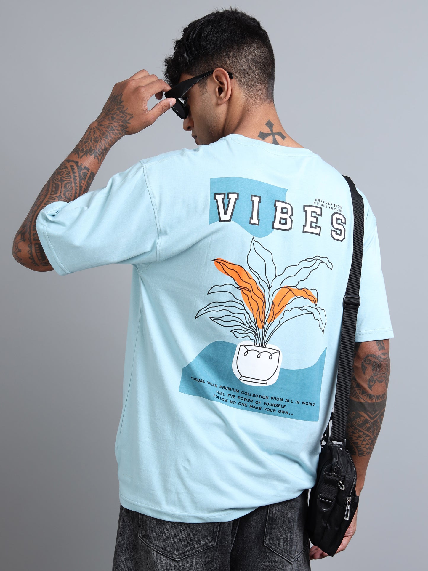 Mens VIBES Graphic Oversized T-Shirt – Pure Cotton Drop Shoulder | Aesthetic Back Print Streetwear