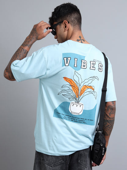 Mens VIBES Graphic Oversized T-Shirt – Pure Cotton Drop Shoulder | Aesthetic Back Print Streetwear