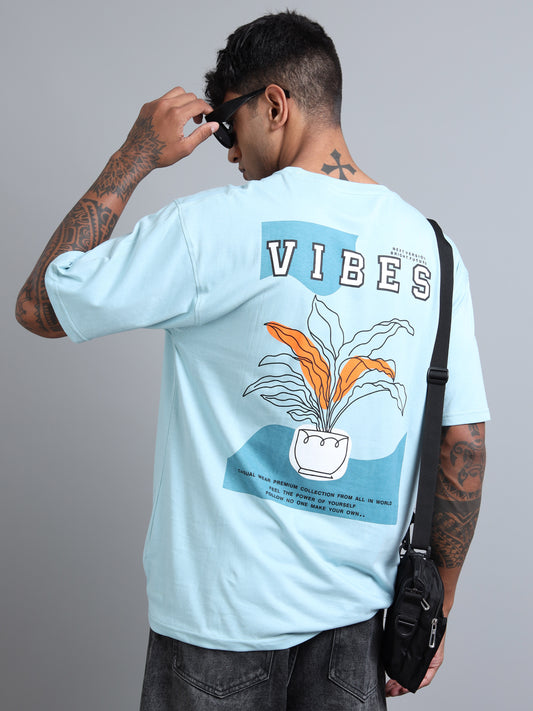 Mens VIBES Graphic Oversized T-Shirt – Pure Cotton Drop Shoulder | Aesthetic Back Print Streetwear
