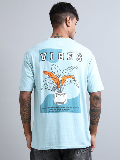 Mens VIBES Graphic Oversized T-Shirt – Pure Cotton Drop Shoulder | Aesthetic Back Print Streetwear