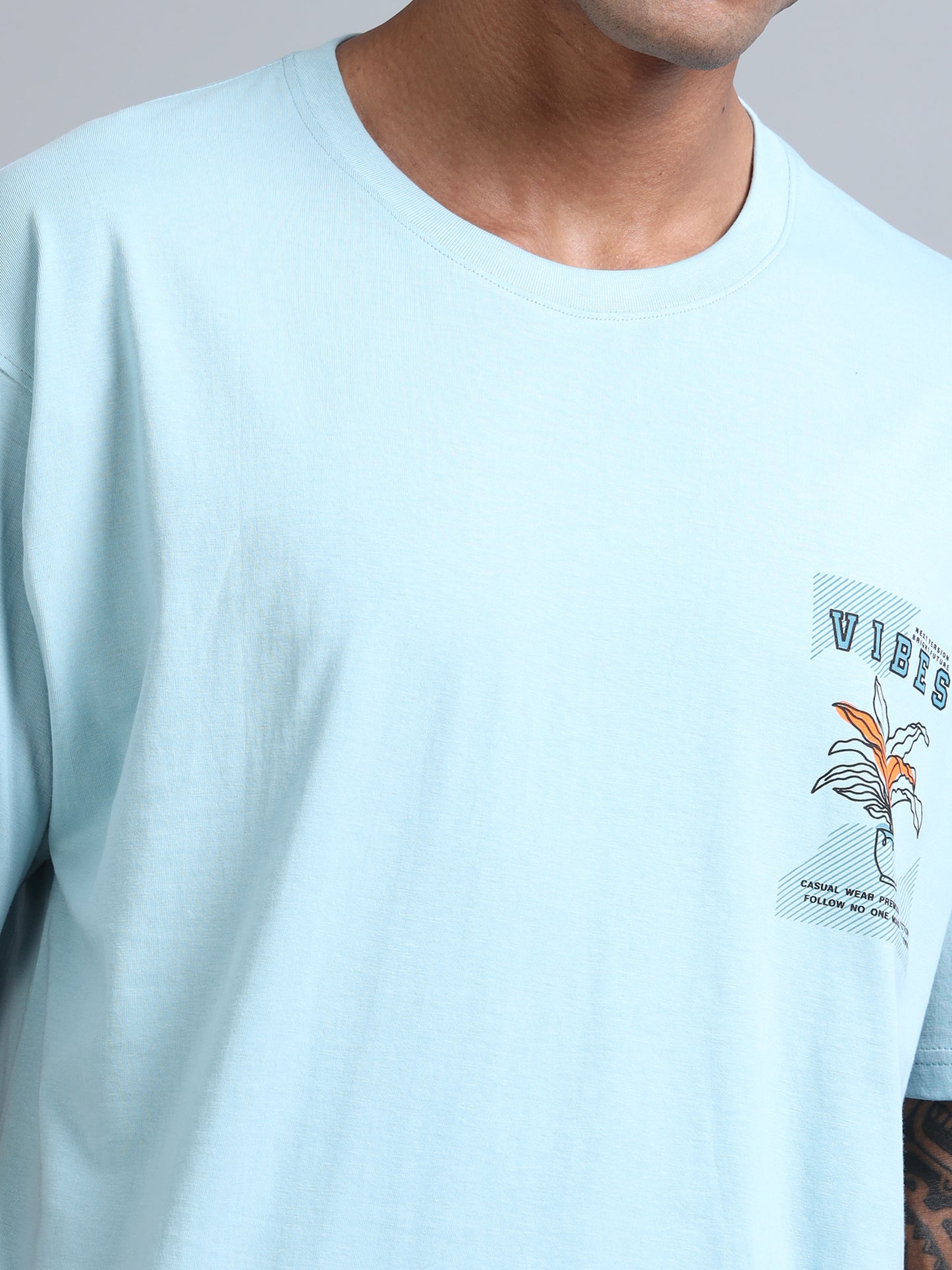 Mens VIBES Graphic Oversized T-Shirt – Pure Cotton Drop Shoulder | Aesthetic Back Print Streetwear