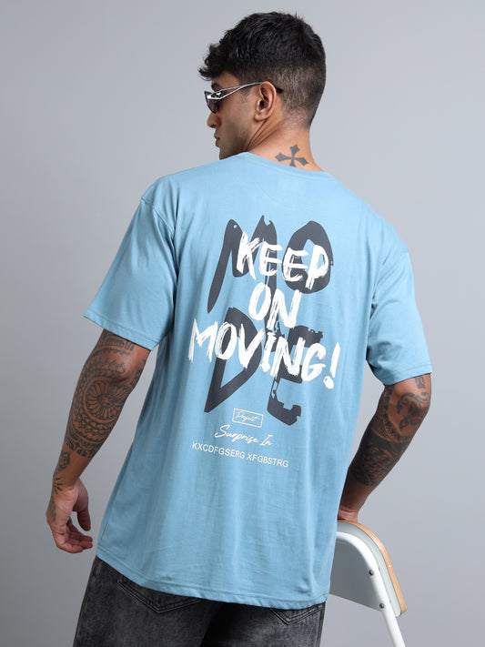 Trendy Men’s Oversized Tee – Sky Blue Drop Shoulder Back Print Streetwear T-Shirt