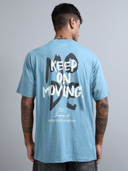 Trendy Men’s Oversized Tee – Sky Blue Drop Shoulder Back Print Streetwear T-Shirt