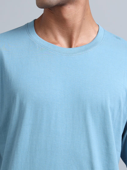 Trendy Men’s Oversized Tee – Sky Blue Drop Shoulder Back Print Streetwear T-Shirt