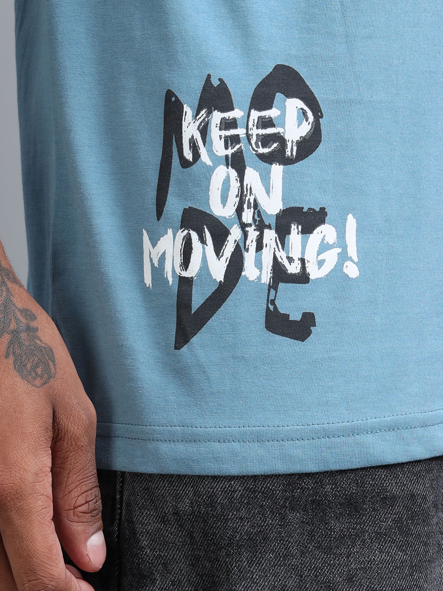Trendy Men’s Oversized Tee – Sky Blue Drop Shoulder Back Print Streetwear T-Shirt