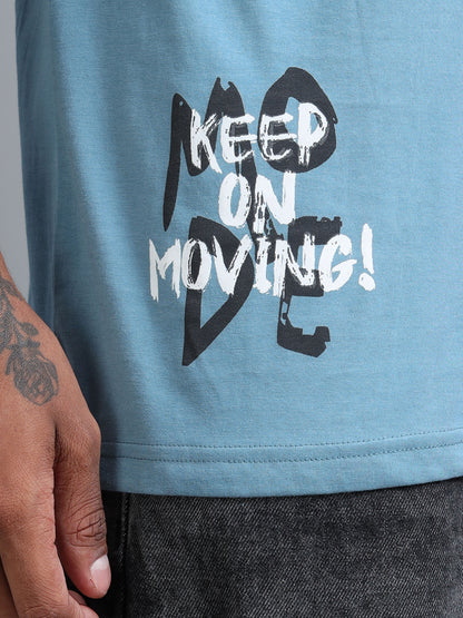 Trendy Men’s Oversized Tee – Sky Blue Drop Shoulder Back Print Streetwear T-Shirt