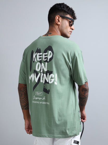 Men’s Casual Oversized Tee – Keep On Moving Print | Cotton Streetwear T-Shirt