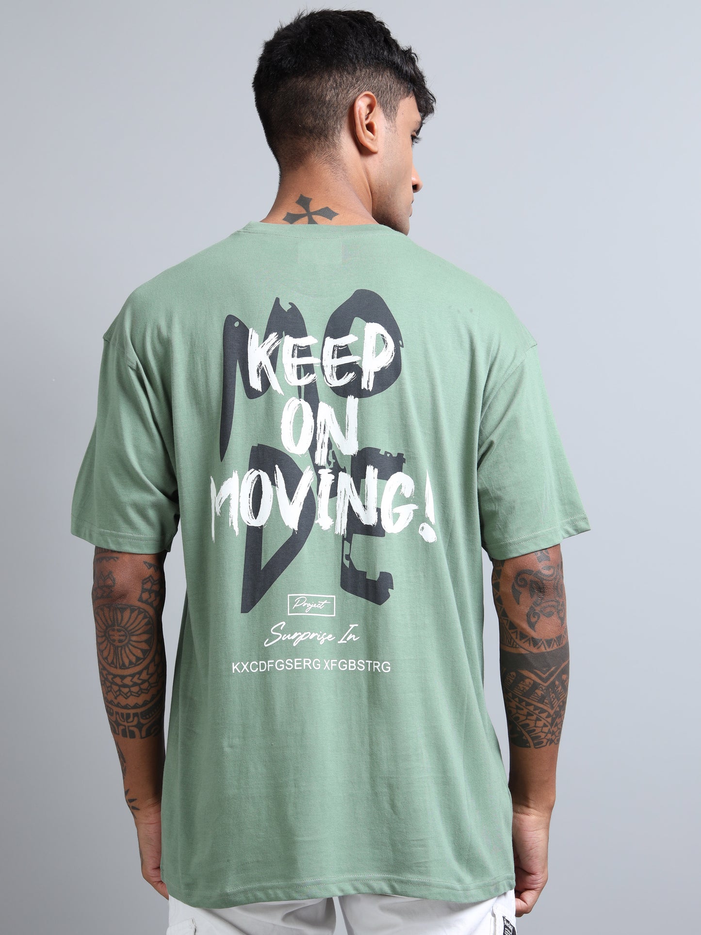 Men’s Casual Oversized Tee – Keep On Moving Print | Cotton Streetwear T-Shirt